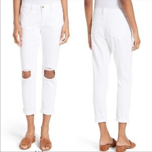 FRAME Denim Le Garçon White Jeans Ripped Knees Size 26 NWOT